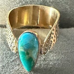 Turquoise Teardrop Copper Ring – Size 9 – Boho Statement Ring – New
